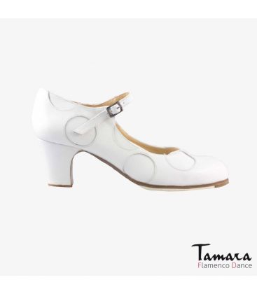 zapatos de flamenco profesionales personalizables - Begoña Cervera - Lunares piel blanco tacon clasico 