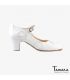 chaussures professionelles de flamenco pour femme - Begoña Cervera - Lunares cuir blanc talon classique 