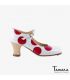 chaussures professionelles de flamenco pour femme - Begoña Cervera - Lunares cuir rouge et blanc talon carrete bois