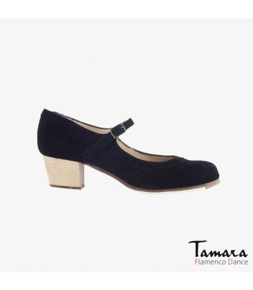 flamenco shoes professional for woman - Begoña Cervera - Salon Correa black suede cubano wood heel 