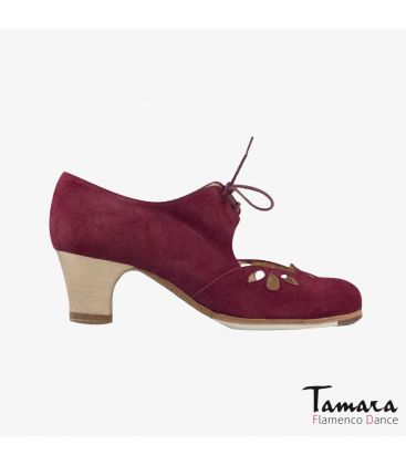 zapatos de flamenco profesionales personalizables - Begoña Cervera - Petalos ante burdeos tacon clasico madera 5cm