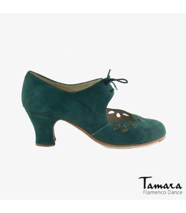 flamenco shoes professional for woman - Begoña Cervera - Petalos dark green suede carrete heel 
