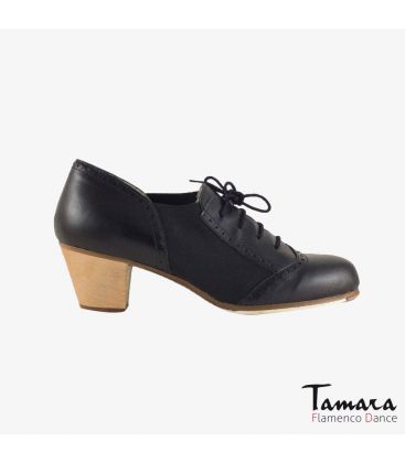 in stock flamenco shoes professionals - Begoña Cervera - Picado Woman black leather cubano wood heel 
