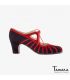 chaussures professionelles de flamenco pour femme - Begoña Cervera - Primor daim rouge et noir talon classique 