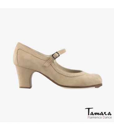 chaussures professionelles de flamenco pour femme - Begoña Cervera - Salon Correa daim beige talon classique 