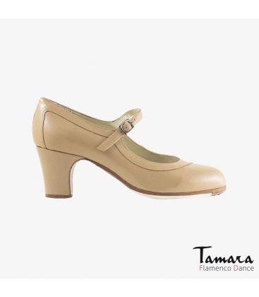 chaussures professionelles de flamenco pour femme - Begoña Cervera - Salon Correa cuir beige talon classique 
