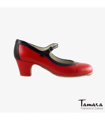 zapatos de flamenco profesionales personalizables - Begoña Cervera - Salon Correa piel rojo y negro tacon clasico 5cm 