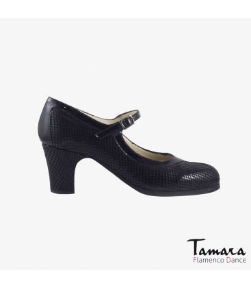zapatos de flamenco profesionales personalizables - Begoña Cervera - Salon Correa serpiente negra tacon clasico 