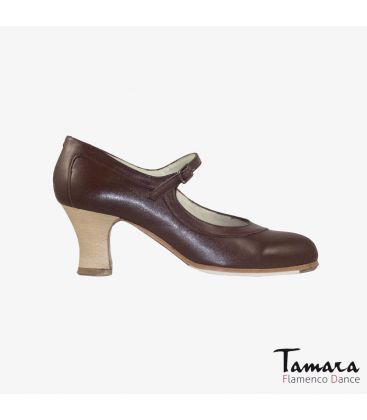 chaussures professionelles de flamenco pour femme - Begoña Cervera - Salon Correa cuir marron carrete bois 