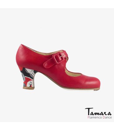 chaussures professionelles de flamenco pour femme - Begoña Cervera - Tablas cuir rouge carrete peint 