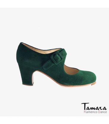 flamenco shoes professional for woman - Begoña Cervera - Tablas green suede classic heel 