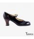 flamenco shoes professional for woman - Begoña Cervera - Tachas black patent leather carrete dark wood 