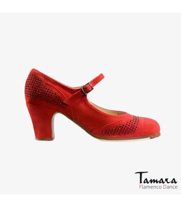 chaussures professionelles de flamenco pour femme - Begoña Cervera - Tachas daim rouge talon classique 