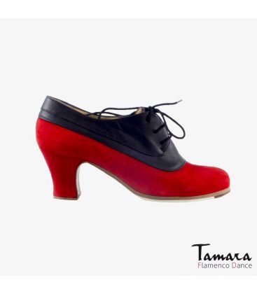 flamenco shoes professional for woman - Begoña Cervera - Blucher Tricolor black leather and red suede carrete 