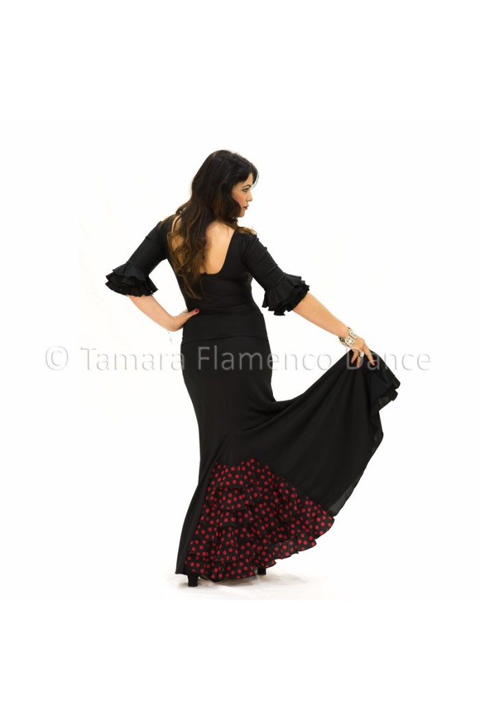Jupes flamenco FEMME modèle Almería petits points - Tricoté élastique Noir avec points rouges