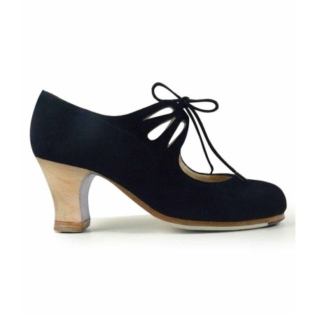 Flamenco shoes - Professionals model Flamenco shoes Cordonera Calado - Black - Suede - Wood - Carrete 6cm - Normal Black