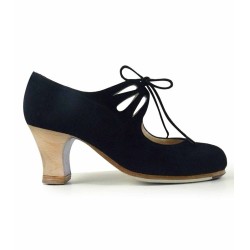 Zapatos de flamenco Profesionales modelo Zapatos de flamenco Cordonera Calado - Negro - Ante - Madera - Carrete 6cm - Normal Negro