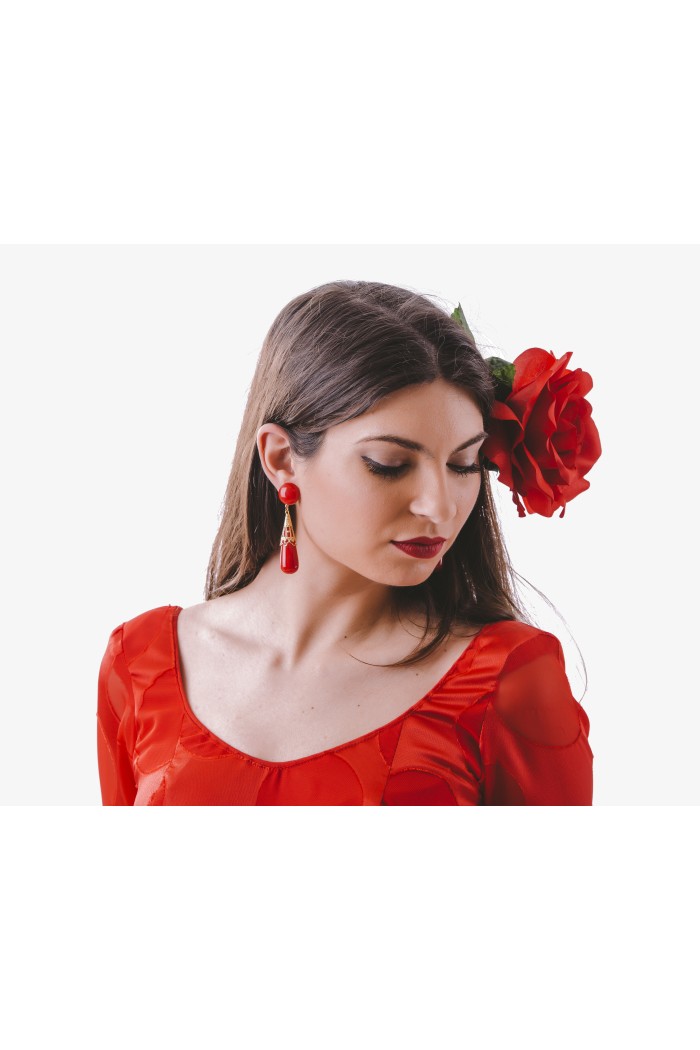 Pendientes de Flamenca modelo Pendiente Flamenco - Coral labrado Turquesa