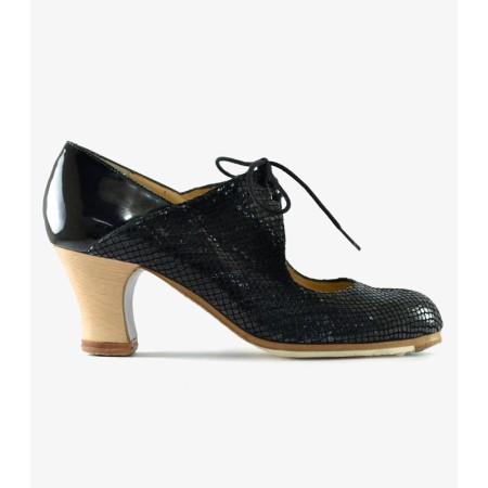 Zapatos de flamenco Profesionales modelo Zapatos de flamenco Arty - Negro - Charol y Serpiente - Madera - Carrete 6cm - Normal Negro