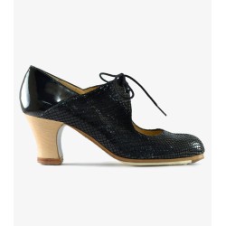 Zapatos de flamenco Profesionales modelo Zapatos de flamenco Arty - Negro - Charol y Serpiente - Madera - Carrete 6cm - Normal Negro