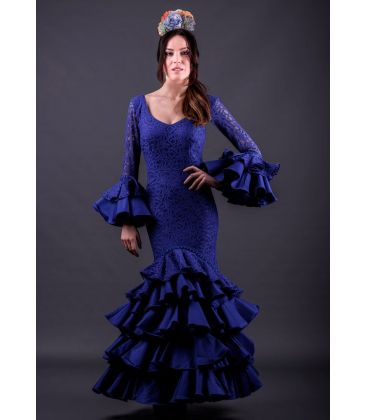 robes de flamenco 2018 femme - Vestido de flamenca TAMARA Flamenco - Robe de flamenca Estepona Bleu Dentelle