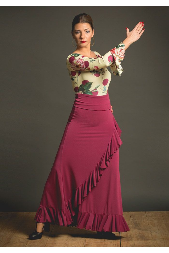 Jupes flamenco FEMME modèle Jupe flamenco Jupe Valeria - Tricot élastique Framboise foncée