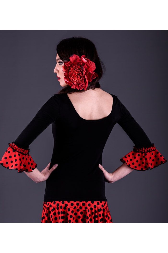  Body/Camiseta flamenca MUJER model T-shirt Zahara polka dots - Viscose Black with white polka dots