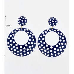 Pendientes de Flamenca modelo Pendientes flamencos Super - Lunares Blancos 9.5 cm Petroleo