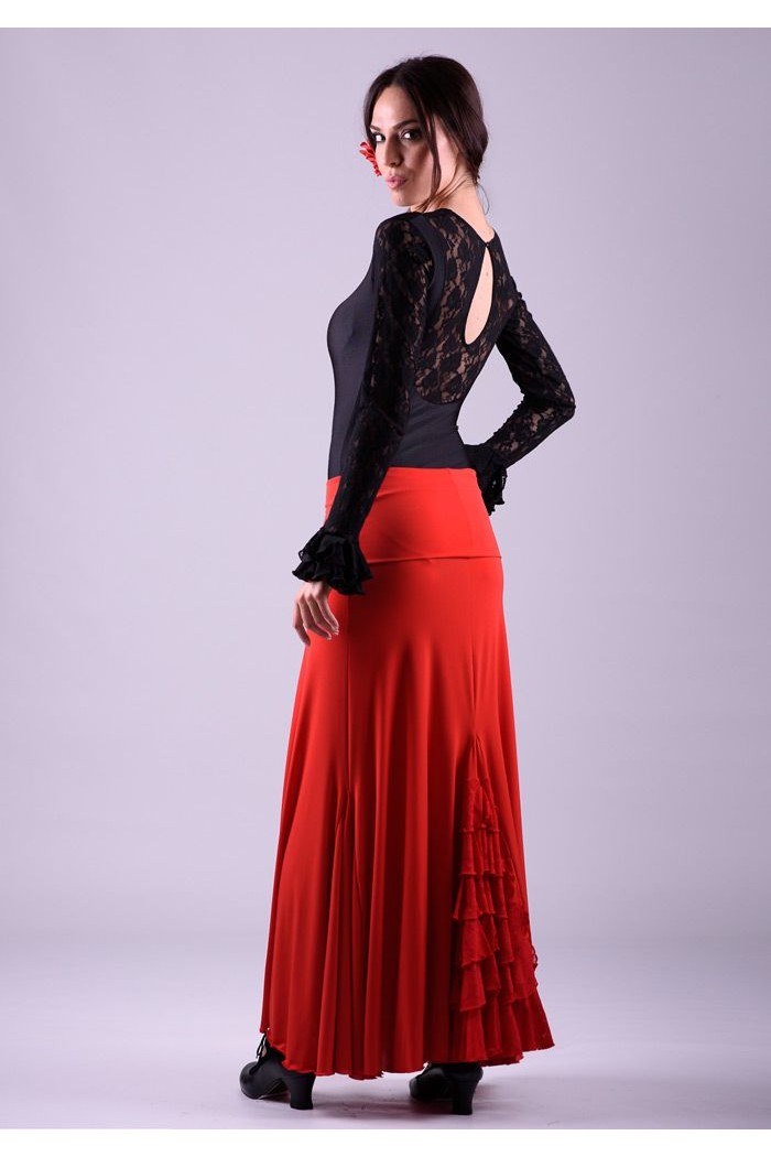 Faldas flamencas MUJER modelo Falda flamenco Almería - Viscosa con volante de encaje Rojo