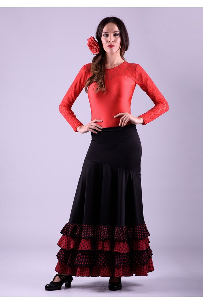  Flamenco skirts WOMAN model Flamenco skirt Cordoba polka dots - Knitted and koshivo Black with red & black polka dots