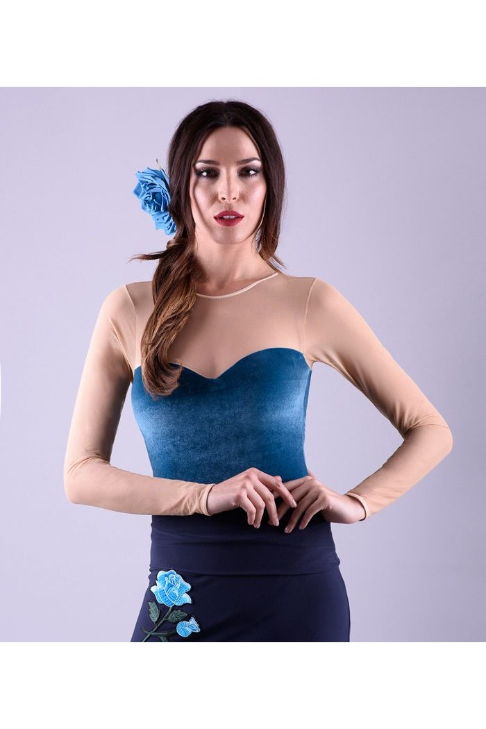 Outlet Vestuario flamenco modelo Body Estrella - Terciopelo Petroleo