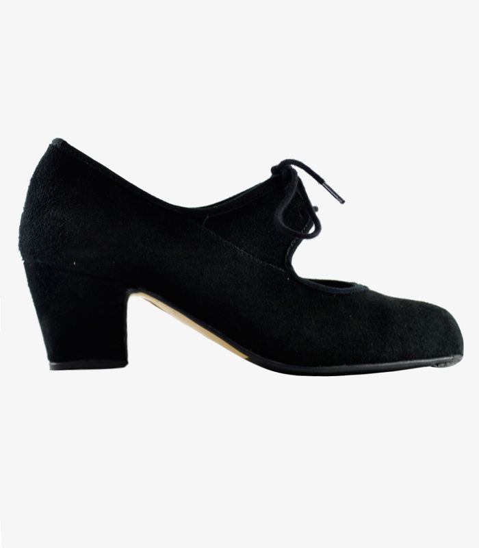 Zapatos de flamenco Semiprofesional Superior TAMARA - Ante Cordones Tacon Cubano Negro