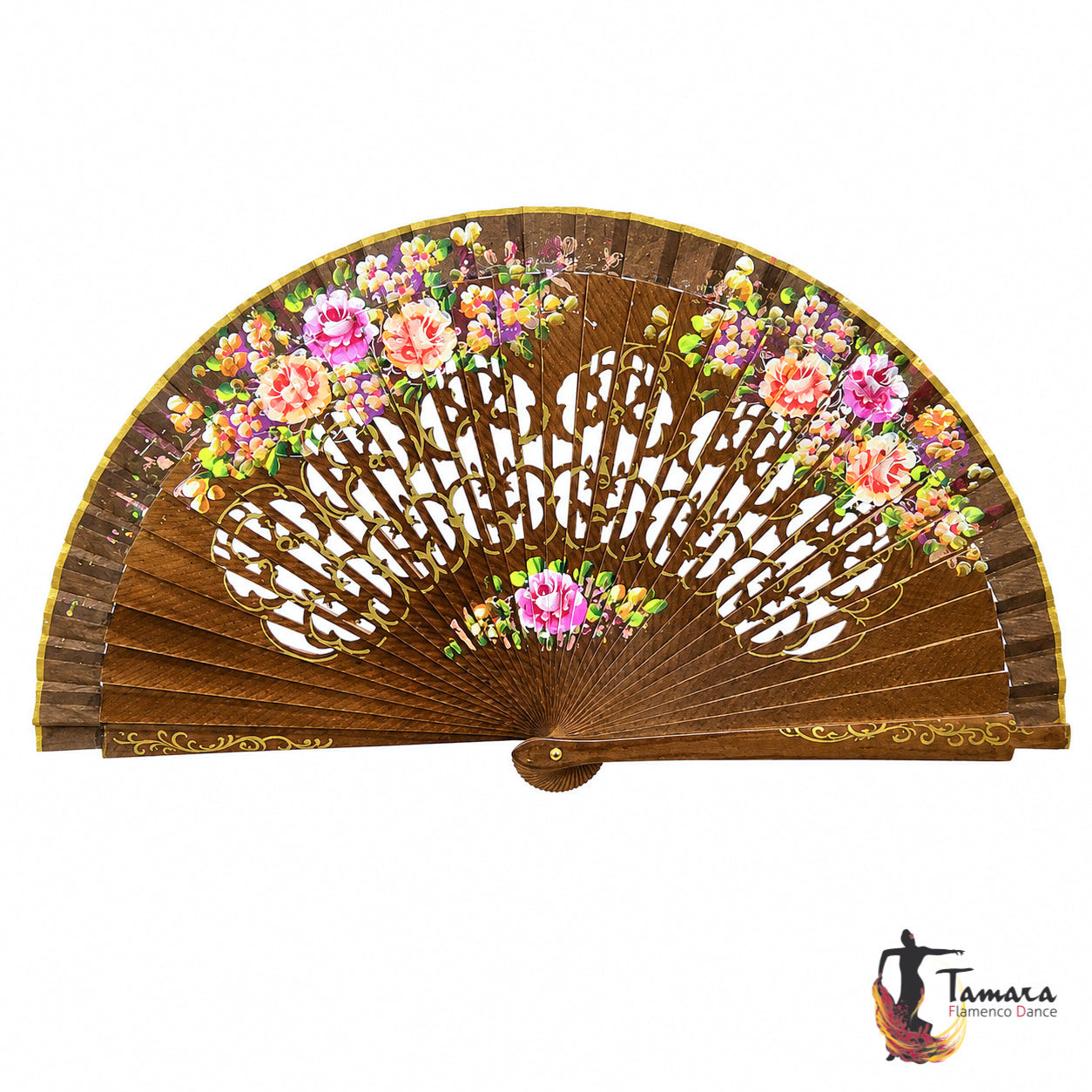 Abanico español pintado (23 cm) - Diseño 1 Marron Nogal