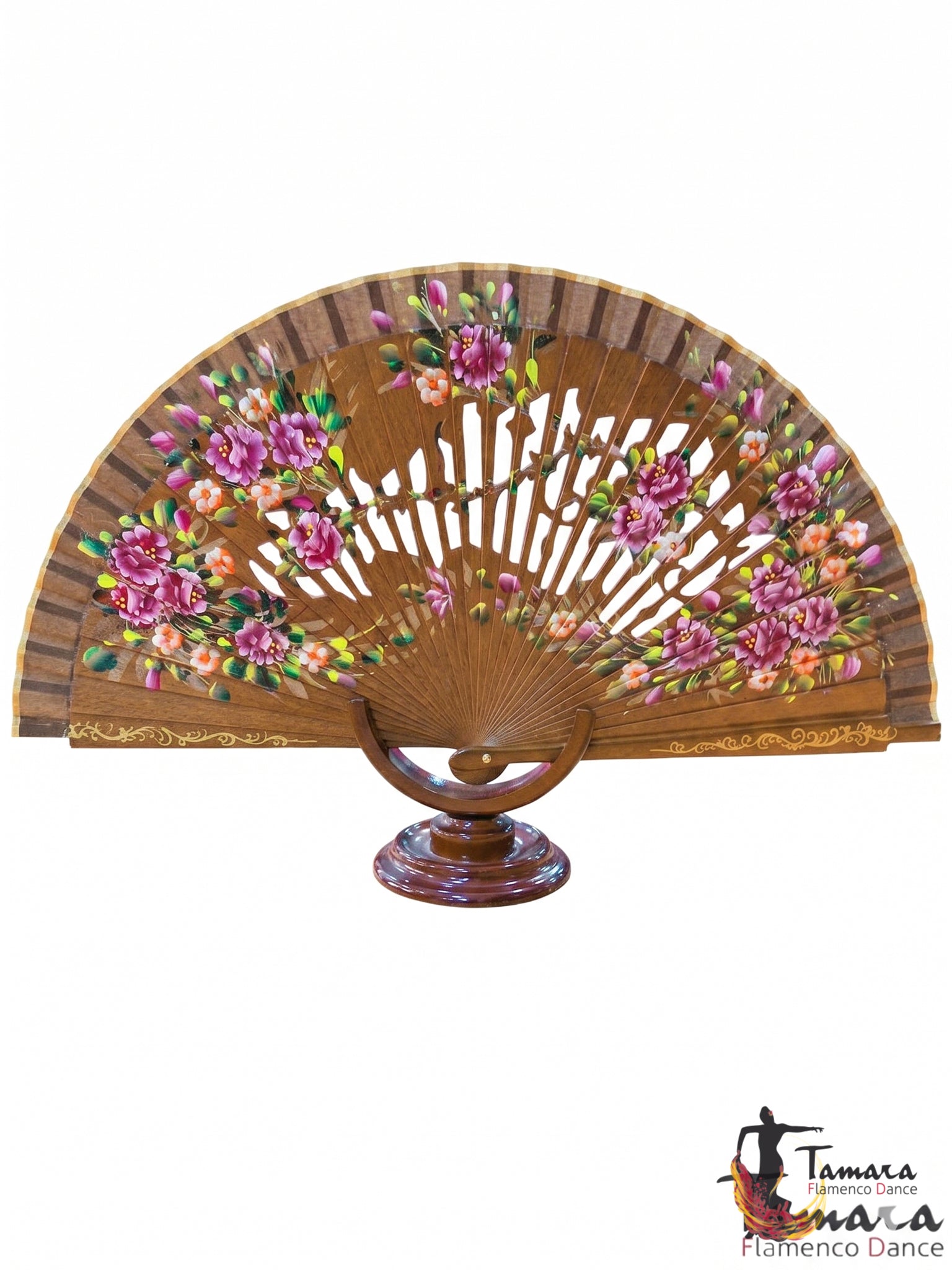 Abanico español pintado (23 cm) - Diseño 2 Marron Nogal