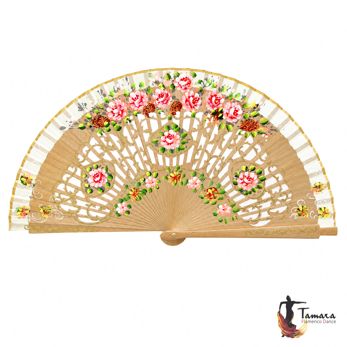 Abanico español pintado (23 cm) - Diseño 3 Natural