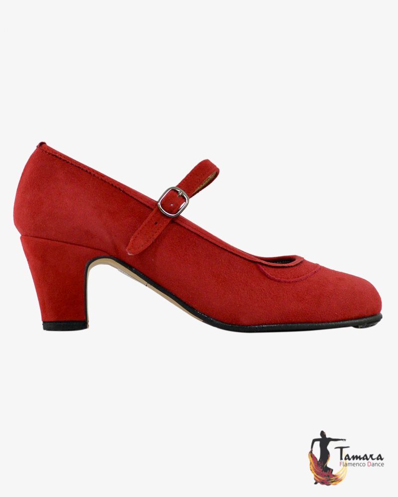 Zapatos de flamenco Semiprofesional Superior TAMARA - Ante Correa Rojo