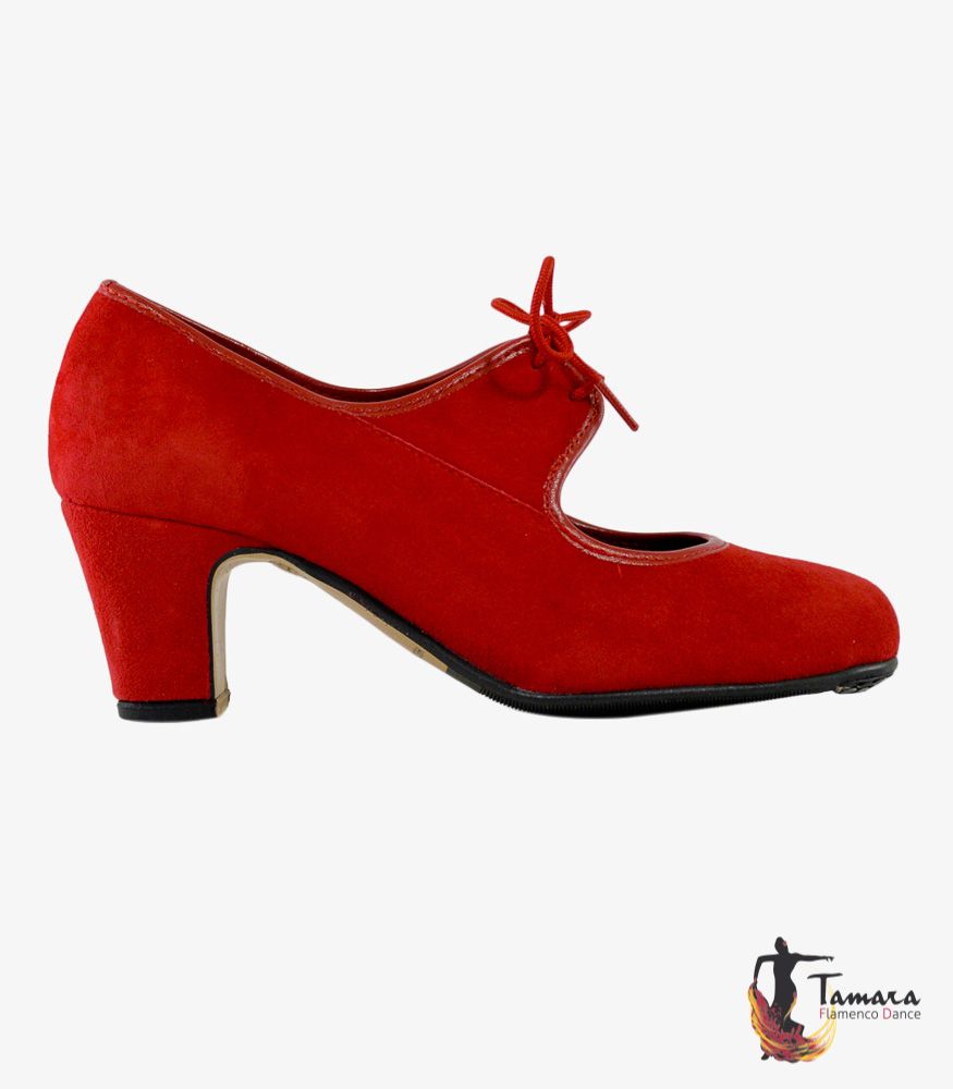 Zapatos de flamenco Semiprofesional Superior TAMARA - Ante Cordones Rojo