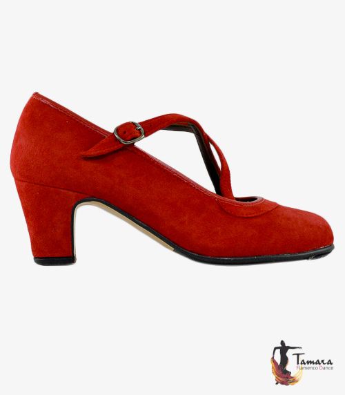 Zapatos de flamenco Semiprofesional Superior TAMARA - Ante Cruzado Rojo Ante