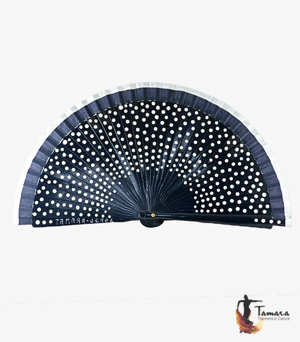 Abanico flamenco (19 cm) - Lunares blancos pintado a mano Azul Marino