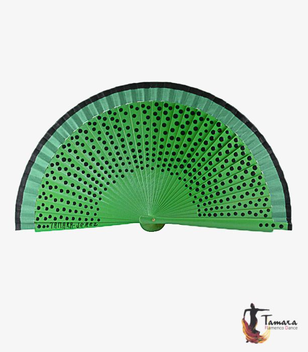 Abanico flamenco (19 cm) - Lunares negros pintado a mano Verde Andalucia