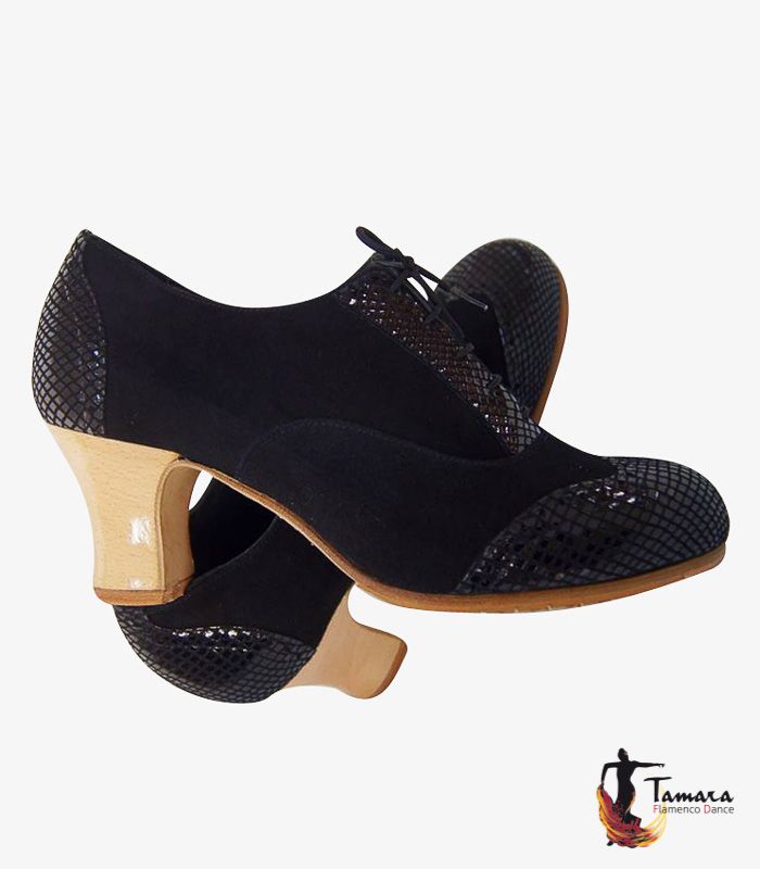 Zapatos de flamenco Macarena Negro Ante y Serpiente