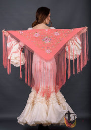 Mantoncillo Florencia - Bordado tonos Rosas Negro