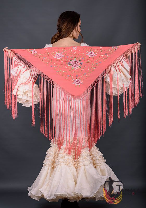 Mantoncillo Florencia - Bordado tonos Rosas Negro