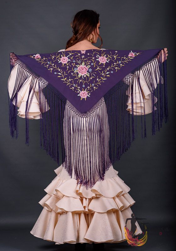 Mantoncillo Florencia - Bordado tonos Rosas Morado