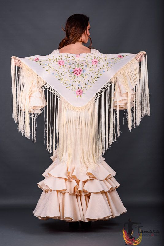 Mantoncillo Florencia - Bordado tonos Rosas Marfil