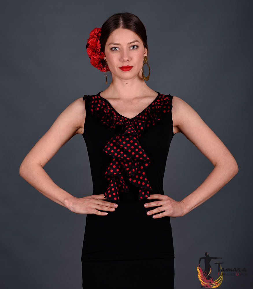 Camiseta Tango Lunares - Viscosa Negro lunares rojos