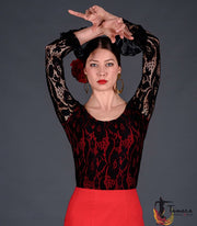 Camiseta Alcazar - Viscosa y encaje negro con encaje negro