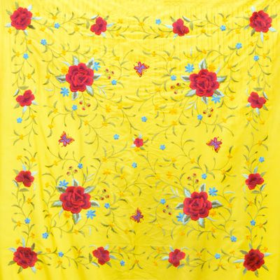 Manton de Manila Primaveral - Bordado Multicolor Amarillo