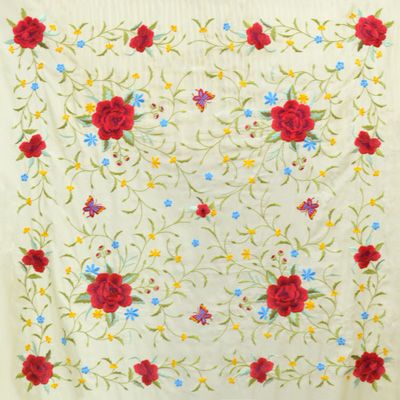 Manton de Manila Primaveral - Bordado Multicolor Beige