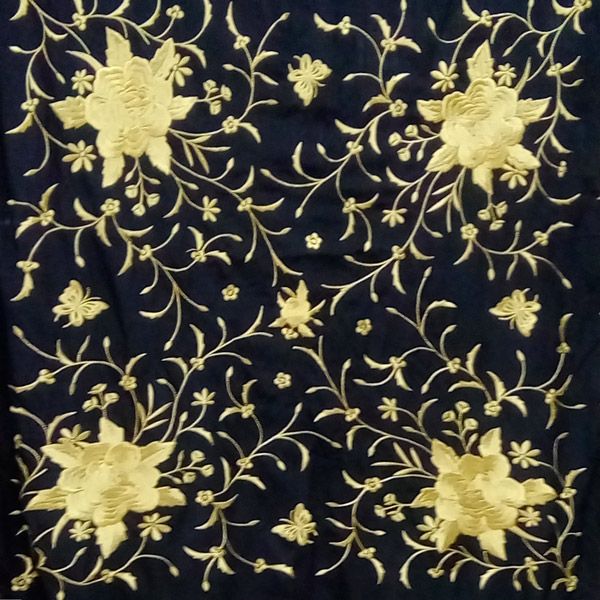 Manton de Manila Primaveral - Bordado Oro Negro